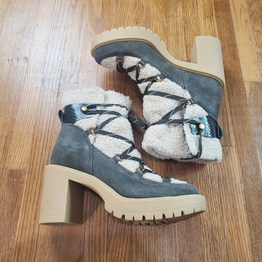 Dolce Vita Womens Celtic Bootie‎ Sz 8 Faux Fur Winter Ankle Block Heels Boots